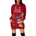 thumbnail image 2 of Chandail en Molleton de Noël pour Femmes à Capuche Mode Veste Mi-Longue Fermeture Extérieure Col Rond Cardigan Manches Longues Pull Imprimé de Vacances, 2 of 6