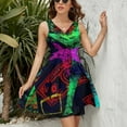 thumbnail image 3 of Neo Pop Art Blacklight Glow in The Dark Women's Tank Dress V Neck Sleeveless Summer Sundress, 3 of 7