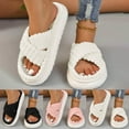thumbnail image 6 of Oyedens Women's Fuzzy Slippers Cross Band Memory Foam Open Toe House Slippers Bedroom Slides for Women, 6 of 7
