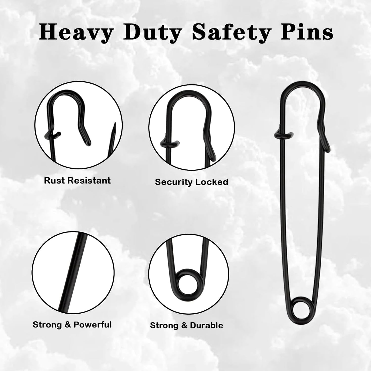 Solennerer Safety Pins Extra Large Heavy Duty - 20PCS 3Inch Blanket Pins, Strong & Sturdy Bulk Pins for Blankets, Skirts, Crafts, Kilts - Black