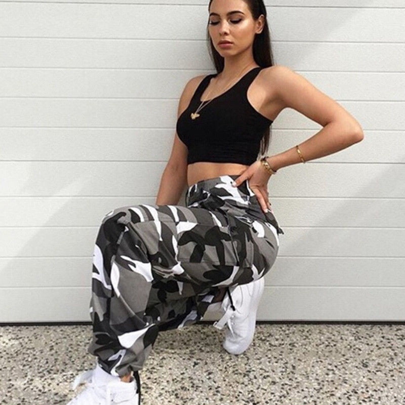 Women Camo Cargo Pants High Waist Hip Hop Trousers Military Army Combat Camouflage Long Pants Walmart