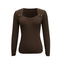 thumbnail image 5 of SEAOPEN Tunic Tops for Women Loose Fit Long Sleeve Shirts Square Neck Tops Today Coffee,S, 5 of 6