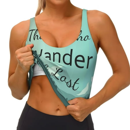 Qokaie Not All Those Who Wander Are Lost1 Pattern Womens Scoop Neck Sports Bra Breathable Workout Vest Padded U Back Medium Impact Fitness Gym Yoga Bra Workout Crop Top