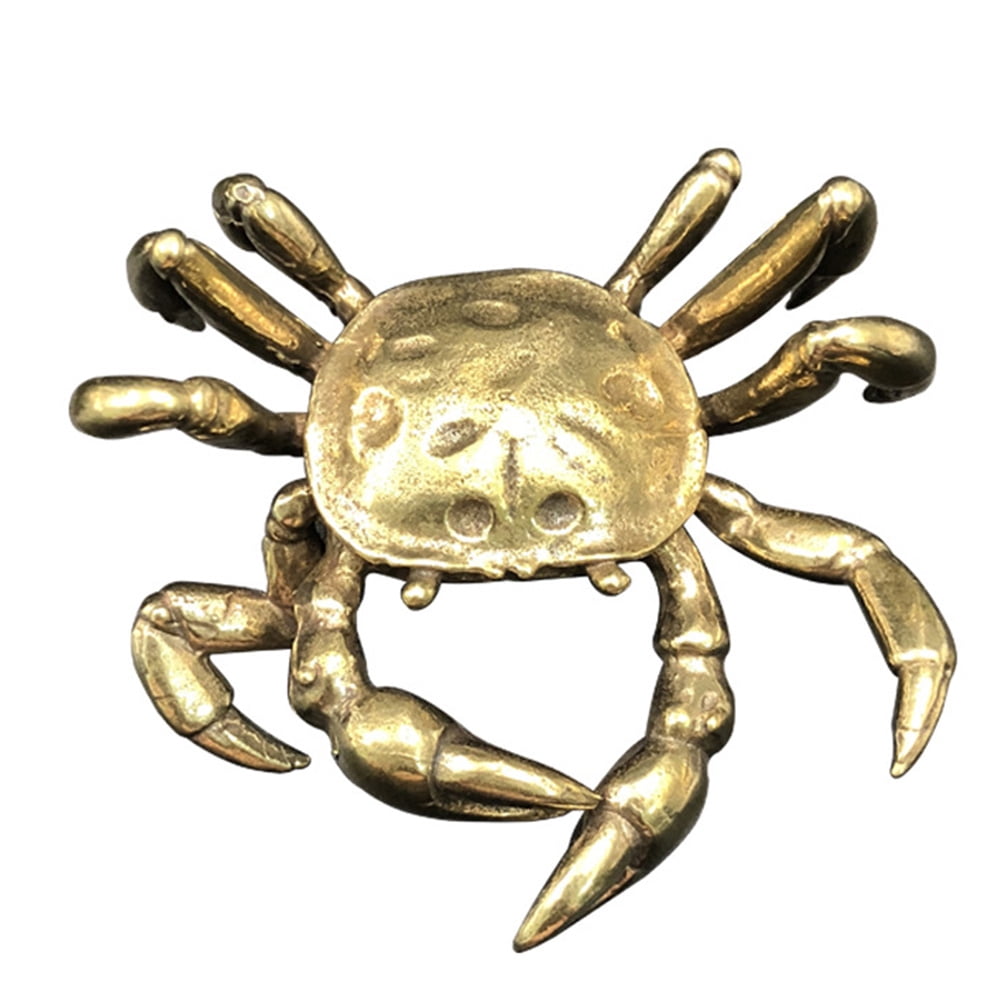 Statue De Crabe En Bronze Laiton - Mini Décoration Dorée, 6.5x6 Cm, Neuf