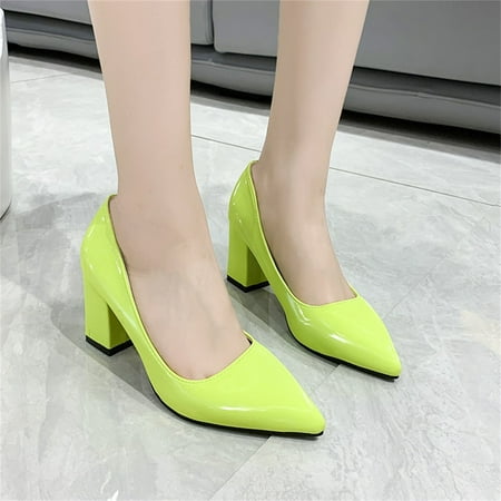 

LIANGP Women s Sandals Fashion Summer Women Pumps Solid Color Pointed Toe Chunky Heel Medium Heel Casual And Comfortable Women s Shoes Green Size 7.5