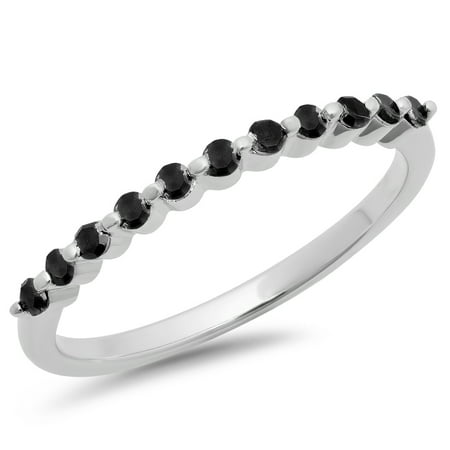 9 Stone Anniversary Band - 0.25 Carat (ctw) 10K Gold Round Black Diamond Ladies 11 Stone Anniversary Wedding Stackable Band 1/4 CT