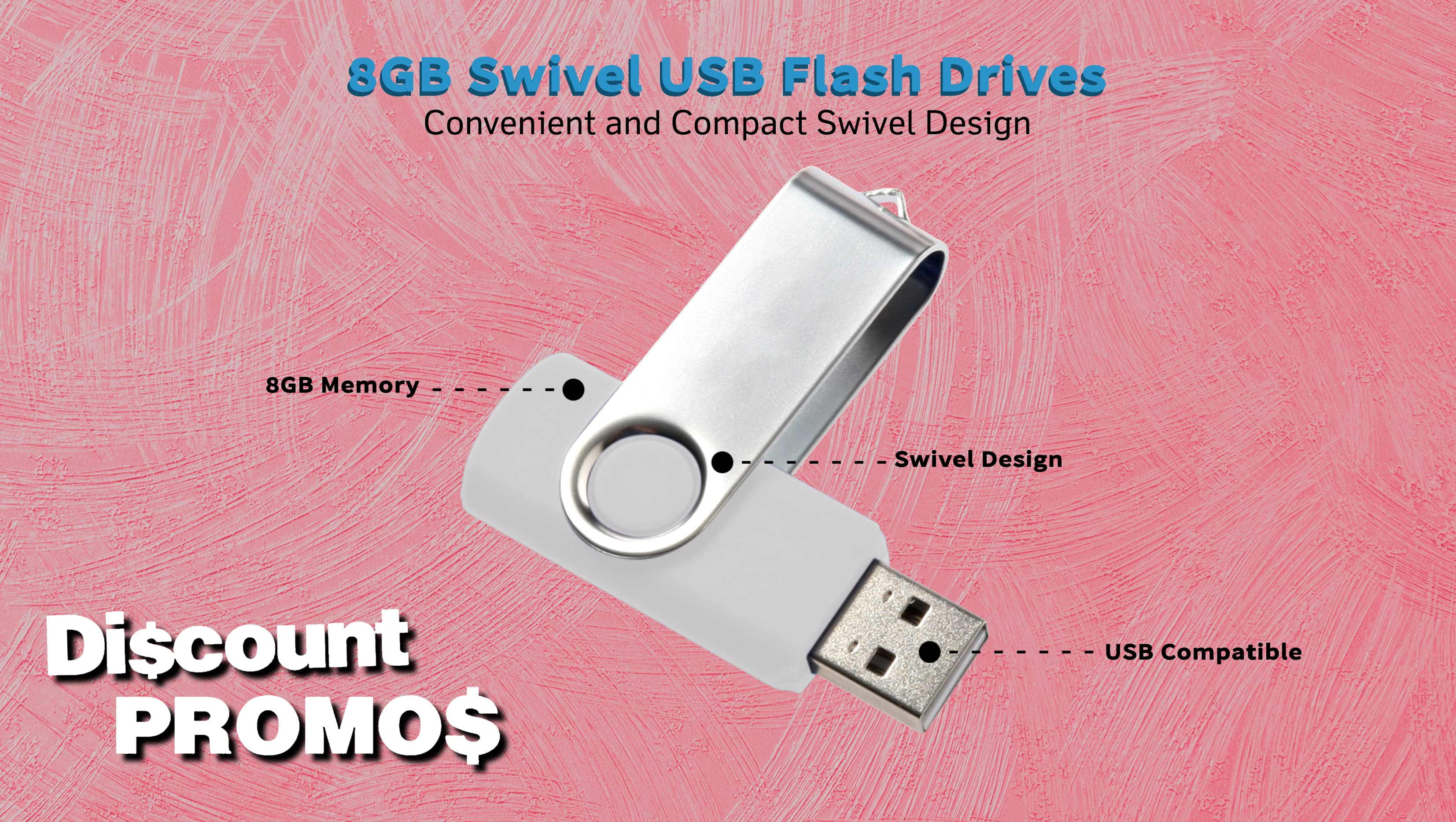6 Swivel USB Flash Drives Pack, 8GB - Pocket size, Long Data Retention - White