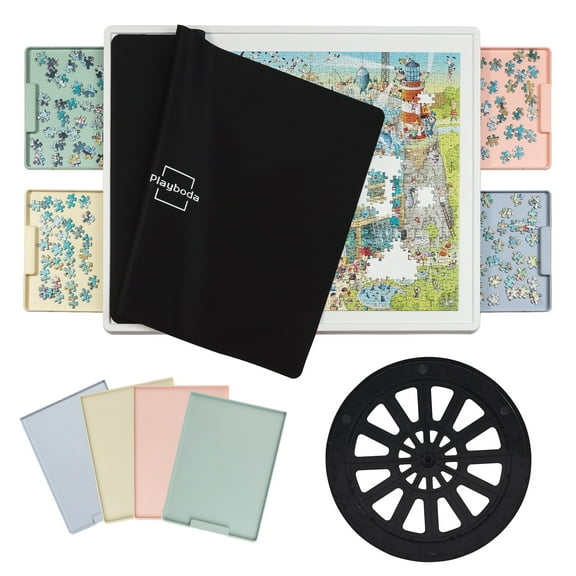 Playboda 1000 Piece Rotating Plastic Puzzle Board with 4Drawers and Cover, 30"x22" Portable Jigsaw Puzzle Table for Adults