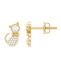 Rosec Jewels Natural Diamond Cat Earrings for Women - Diamond Stud Earrings - HI-SI Quality - Ready to Gift, 14K Yellow Gold