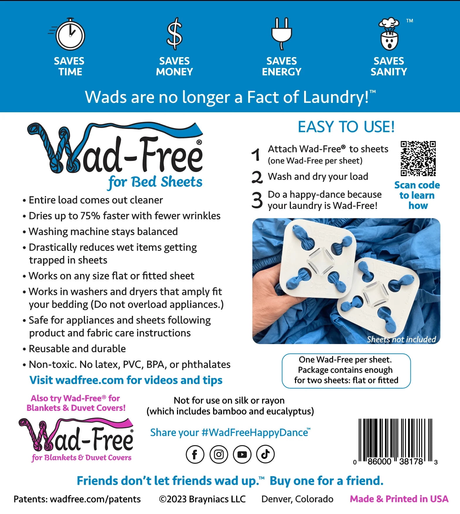 Wad-Free for Bed Sheets - As Seen on Shark Tank - Bed Sheet Detangler New