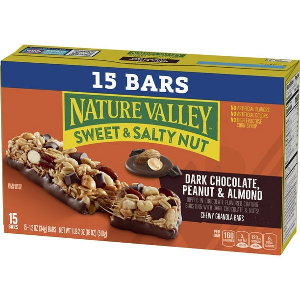 Nature Valley Sweet and Salty Nut Bars, Dark Chocolate Peanut Almond, 15 Bars, 18 OZ - Pack of 2
