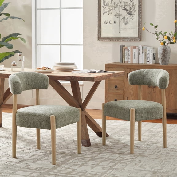 Usaint Upholstered Modern Dining Chairs Set of 2 with Solid Wood Legs, Mid-Century Fabric Kitchen Side Chairs for Dining Room, Green