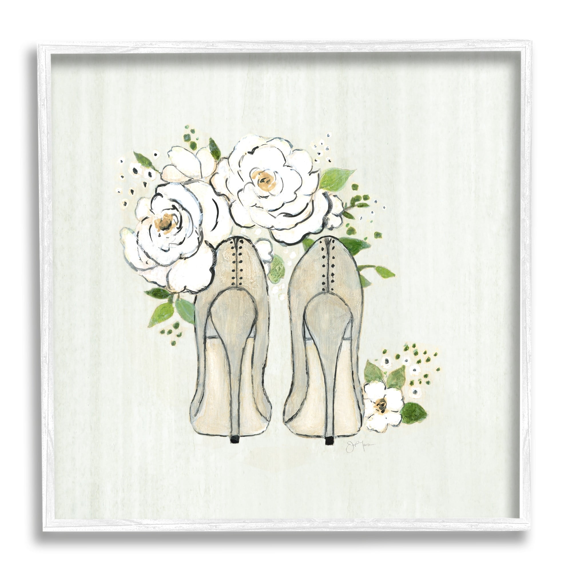 Stupell Industries Chic Fashion Heels White Rose Flowers Motif Graphic Art White Framed Art Print Wall Art, Design by Tava Studios