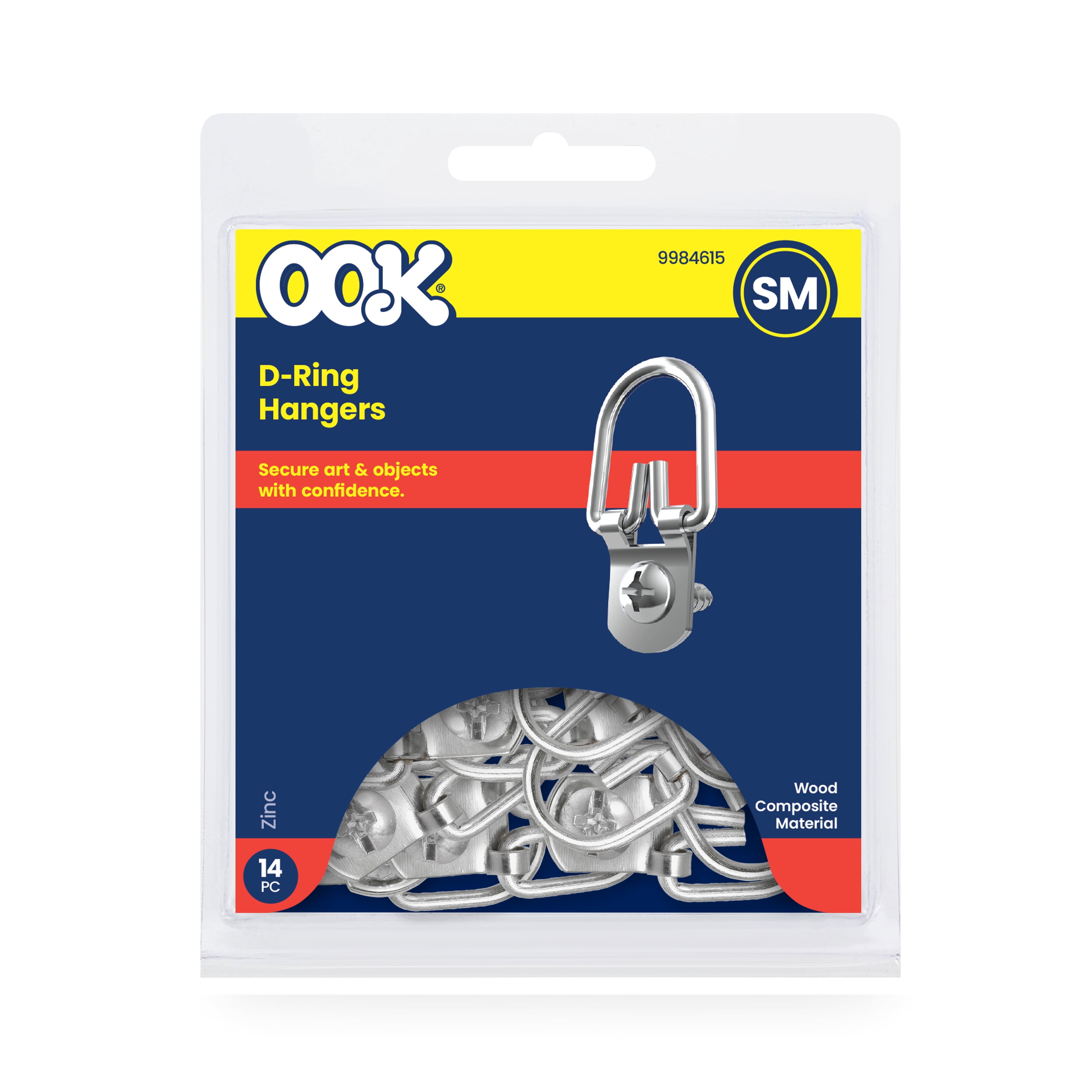 (6 pack) Ook D-Ring Picture Hanger, Frame Hanger, Small, Steel, Zinc Finish, Silver, 14 pack