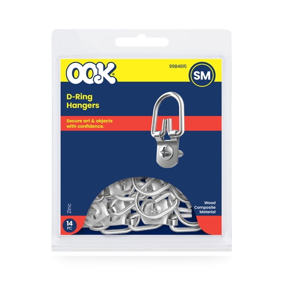 Ook D-Ring Picture Hanger, Frame Hanger, Small, Steel, Zinc Finish, Silver, 14 pack
