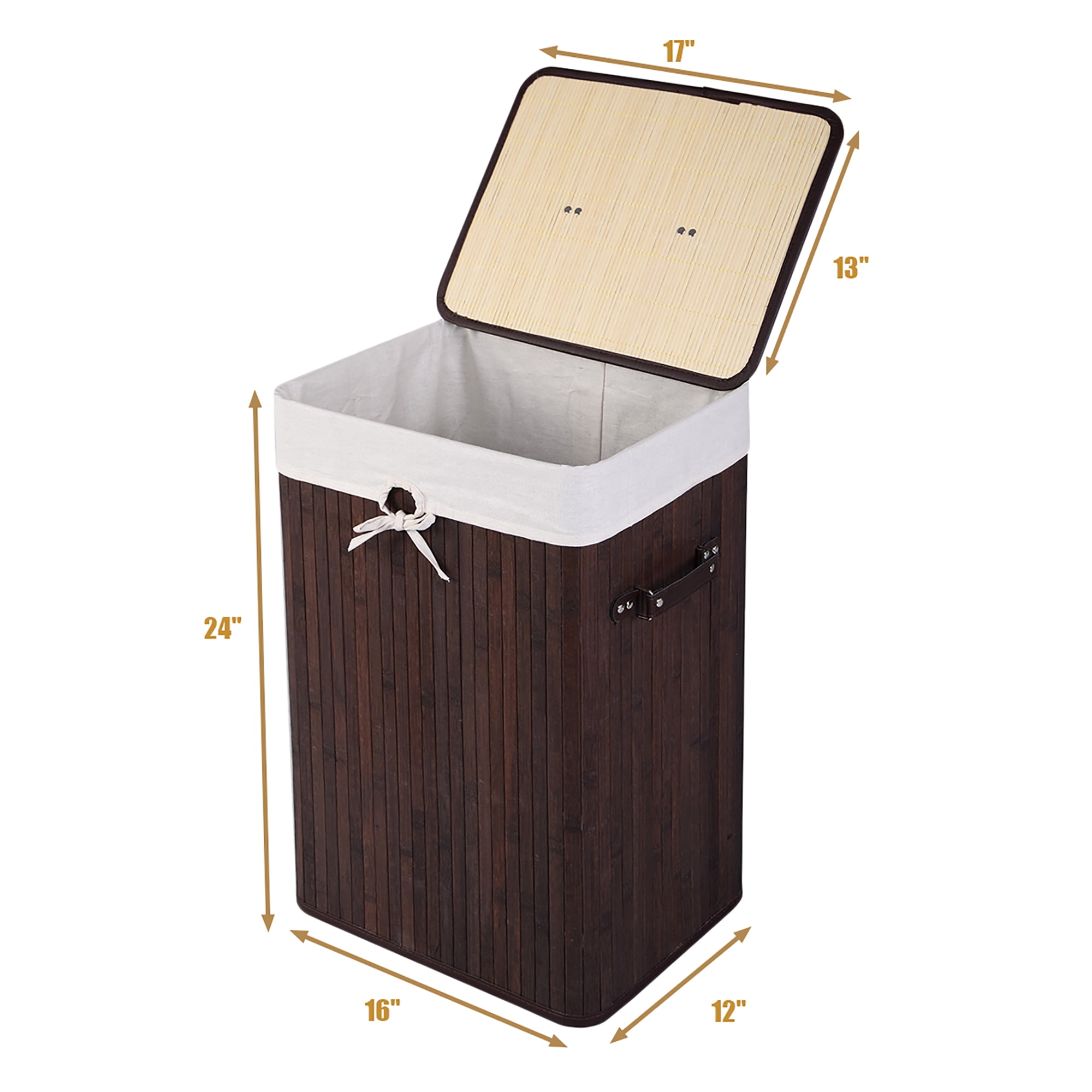 Costway Tall Portable Laundry Basket, Deep Brown & White