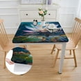 thumbnail image 2 of Acheng Lotus Flower Water Lily Pads Square Tablecloth with Elastic Edge 100% Polyester Fiber 36*36, 2 of 8
