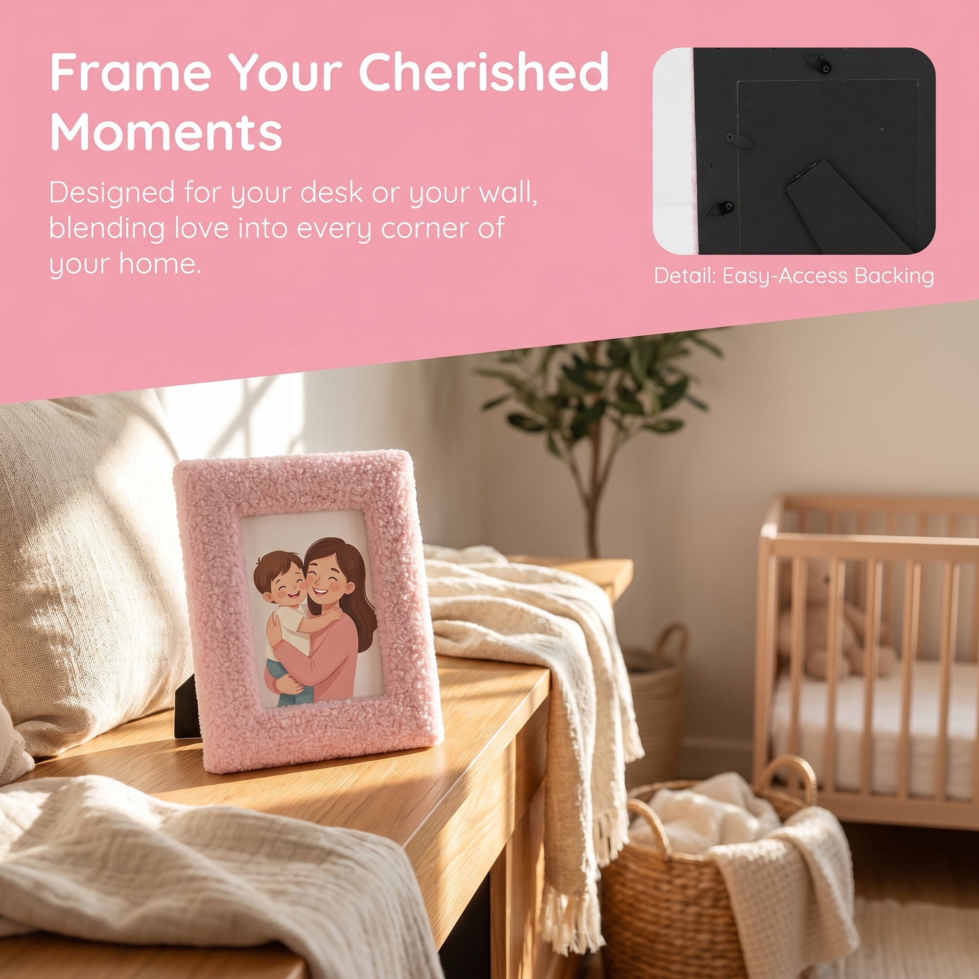 Unique Bargains Cute Plush Furry Cozy Velvet Wood Photo Frame Pink 4" x 6"