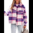 thumbnail image 3 of Chaqueta Informal con Botones para Mujer, Abrigo Corto de Lana Gruesa de Mohair A Cuadros, Parte Superior Azul Púrpura XL, 3 of 10