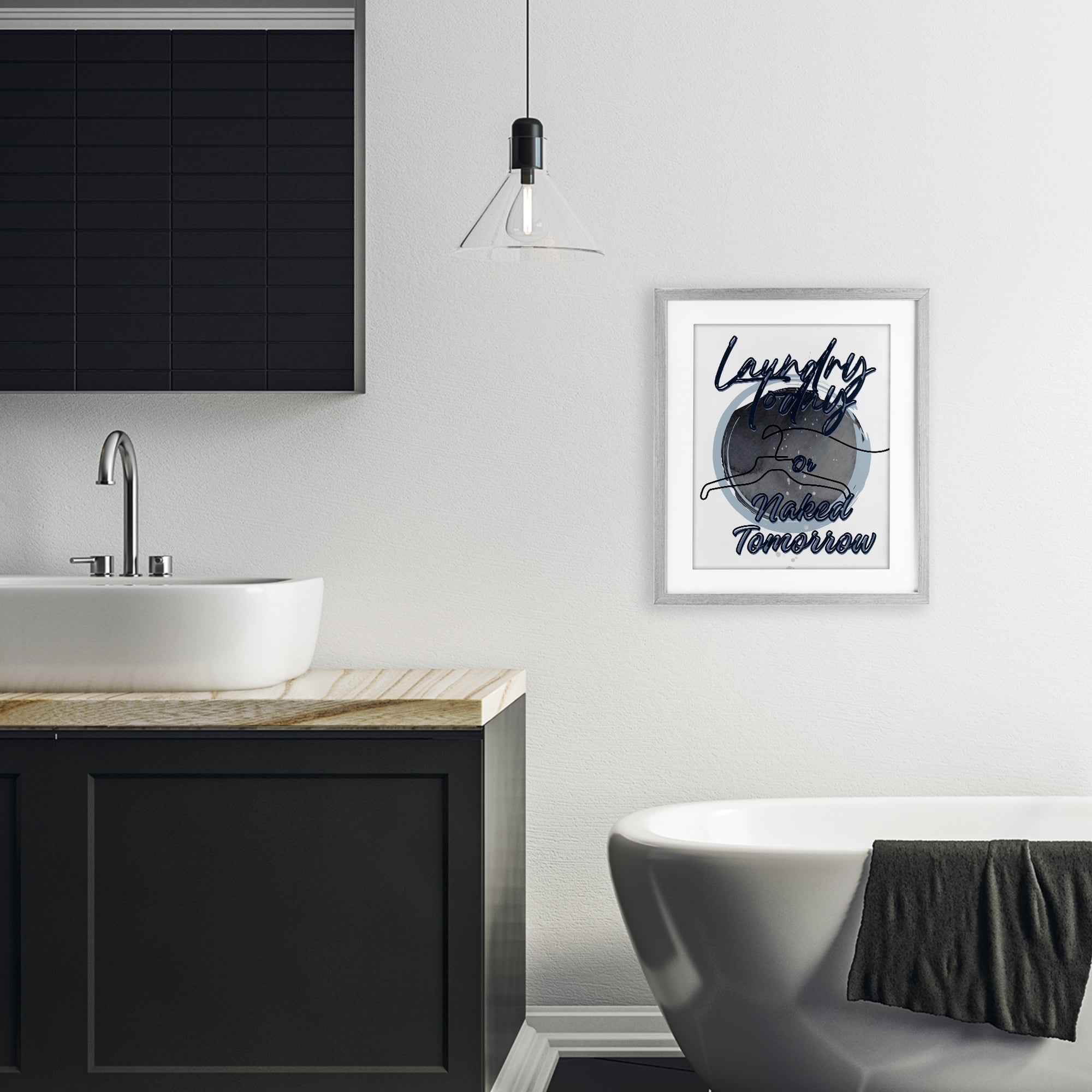 Laundry Phrase with Hanger Contour Gray Framed Print Under Glass, design by Jesse Keith