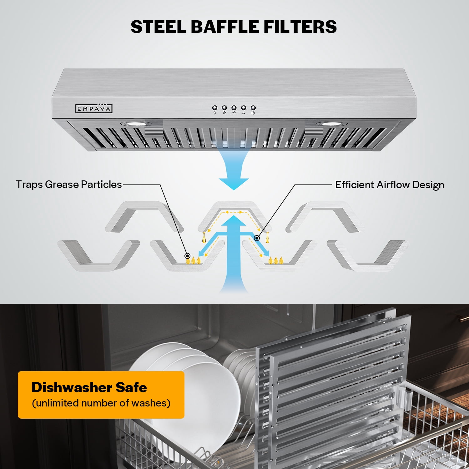 Ultrathin Series 30 in. 300 CFM Ductless Under Cabinet Range Hood for Compact Kitchen with Push Button Controls - Carbon filter – 3 Speeds Fans in Stainless Steel