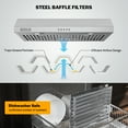 thumbnail image 4 of Ultrathin Series 30 in. 300 CFM Ductless Under Cabinet Range Hood for Compact Kitchen with Push Button Controls - Carbon filter – 3 Speeds Fans in Stainless Steel, 4 of 7