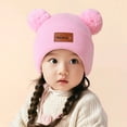 thumbnail image 2 of 1pc Children's Knitted Hat With Two Pompoms,ï¼šâ€œminiâ€ Fashion Multi-Color Optional Warm Beanie Hat Suitable For Daily Outdoor Play Blue One Size, 2 of 5
