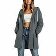 thumbnail image 3 of DISKEBUISS Women's Hooded Mid Length Coat Asymmetric Zipper Long Sleeve Jacket Casual Outerwear with Pockets for Fall Winter, 3 of 5