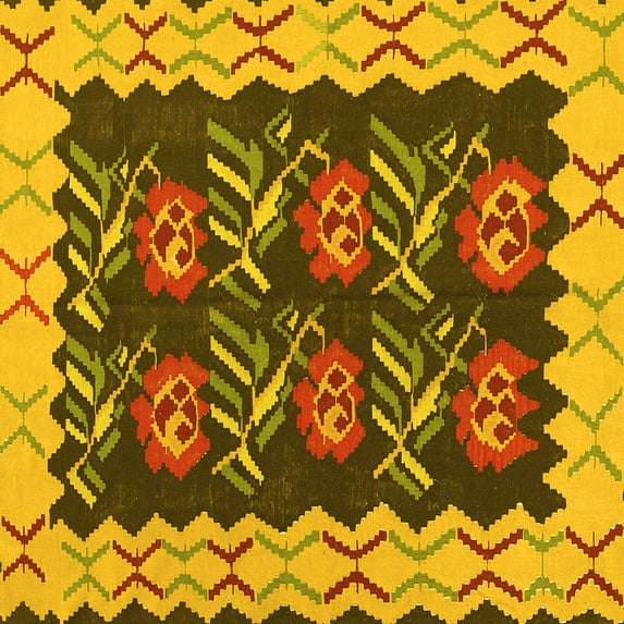 Ahgly Company Indoor Square Abstract Yellow Contemporary Area Rugs, 7' Square