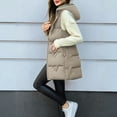 thumbnail image 2 of Stichou Oversized Long Down Vest for Women Outdoor Coats with Hood Long Puffer Vest Winter Coats Sleeveless Warm Jacket Beige M, 2 of 6
