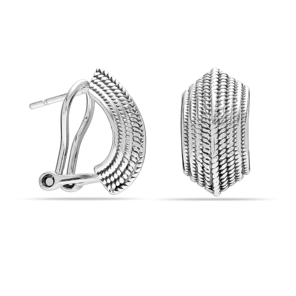 LeCalla 925 Sterling Silver Light-Weight Antique Textured Curve Omega Back Earrings Jewelry Gifts for Women and Teen 17MM