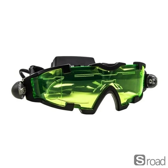 Adjustable LED Night Vision Goggles, Motorcycle Glasses With Flip Light, Windproof Anti-Fog Safety Glasses For Hunting, Airsoft, Night Riding (Green Lens),Black