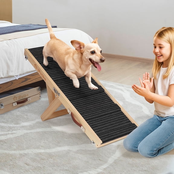 iPetba Foldable Dog Ramp for Bed & Sofa, Black Dog Ramp for Small Dogs Compact Size Adjustable Height 21”, Up to 35 lbs