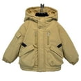 thumbnail image 3 of SERTG Big Kids Hooded Coat Solid Color Thermal Warm Fall Winter Plush Lined Mid Length Cotton Zipper Pockets Outerwear for Boys Girls 2-13 Years(Khaki,2-3 Years), 3 of 7