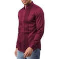 thumbnail image 3 of Zivyakyro Casual Men Shirt Fall Wedding Long Sleeve Big and Tall Tuxedo Plain Mandarin Collar Shirt Red 3XL, 3 of 9