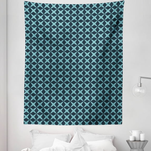 Blue Tapestry, Wire Inspired Floral Like Image Thick Crossed Horizontal Lines Image, Fabric Wall Hanging Decor for Bedroom Living Room Dorm, 5 Sizes, Slate Blue and Pale Blue, by Ambesonne