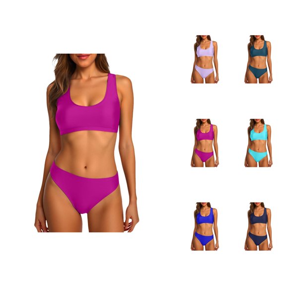 Two Piece Swimsuit for Women Neck Bikini Crop Top High Cut Womens Bathing Suits Sporty High Waisted Swimwear