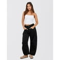 thumbnail image 2 of Lentta Women's Mid Rise Cord Barrel Jeans Casual Baggy Wide Leg Corduroy Cropped Pants with Pockets, 2 of 8