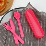 Your Zone Pink 4 Count Plastic Utensil Set with Fork, Spoon, Knife and Travel Container