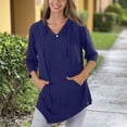 thumbnail image 2 of Uootdi 3/4 Sleeve Tops for Women Hooded with Pockets Loose Fit Soft Comfy Casual Daily Loungewear Tunic Shirts Gift, 2 of 5