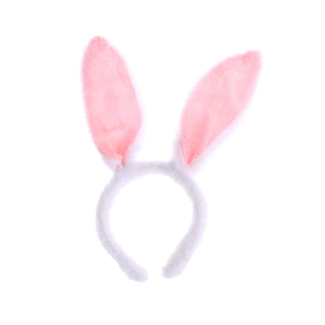 FELTECHELECTR Diademas con orejas de conejo de peluche (blancas y rosas)