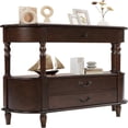 thumbnail image 3 of LKTART 52" Half Moon Console Table, Retro Curved Entryway Table with 3 Drawers & Open Shelf, Solid Wood Pine Legs, Espresso for Living Room Foyer, 3 of 9