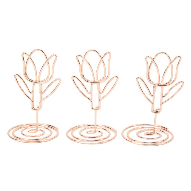 20 piezas portatarjetas con forma de tulipán, exquisitos soportes para números de mesa de oro rosa, tarjeteros de mesa, portafotos para bodas