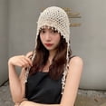 thumbnail image 3 of KelaJuan Women's Knitted Hat Cute Elegant Hollow Out Crochet Skull Cap with Pearl Tassel Vintage Beanies Accessories, 3 of 6