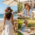 thumbnail image 6 of Jiibva Summer Straw Hat for Women Large Brim Color Matching Sun Hat with Flower Decoration Travel Foldable Bucket Hat for Outdoor, 6 of 7