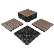 RevTime Easy DIY Wood-Plastic Deck Tiles 12" x 12" x 3/4, Outdoor Garden, Interlocking Deck Floor, Patio Area, Patio Paver, Tan Brown (Pack of 9)