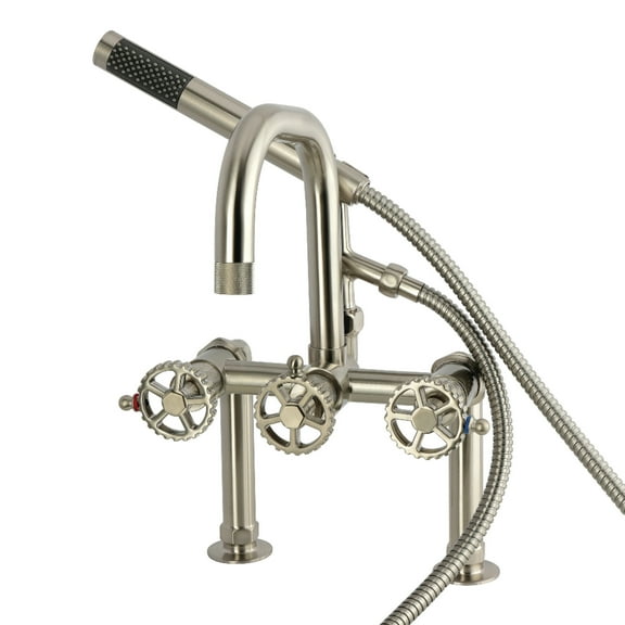 Kingston Brass AE6008CG Fuller 7" Center Deck-Mount Clawfoot Tub Faucet with Hand Shower, Brushed Nickel