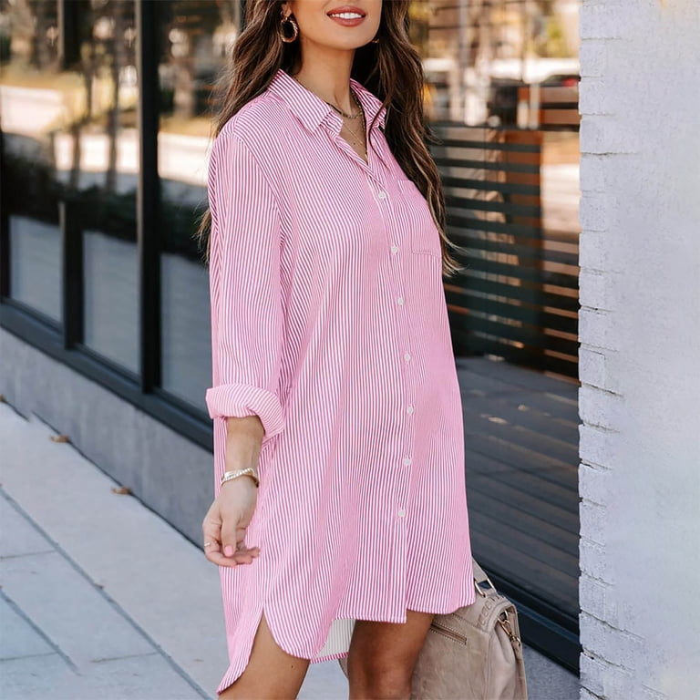 knee length dresses for ladies Black & Cream Stripe Loose Collared Casual Dress – Grateful Threads Boutique main image 0