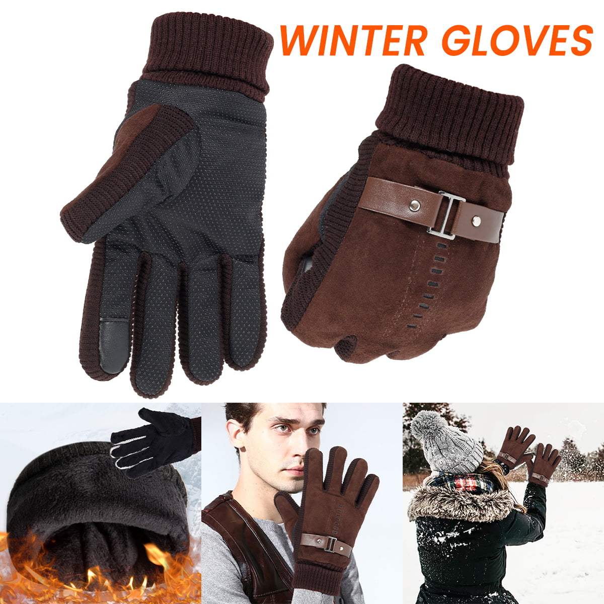 Bicycle Cycling Winter Warm Suede Gloves Windproof Thermal Riding Biking Mittens 