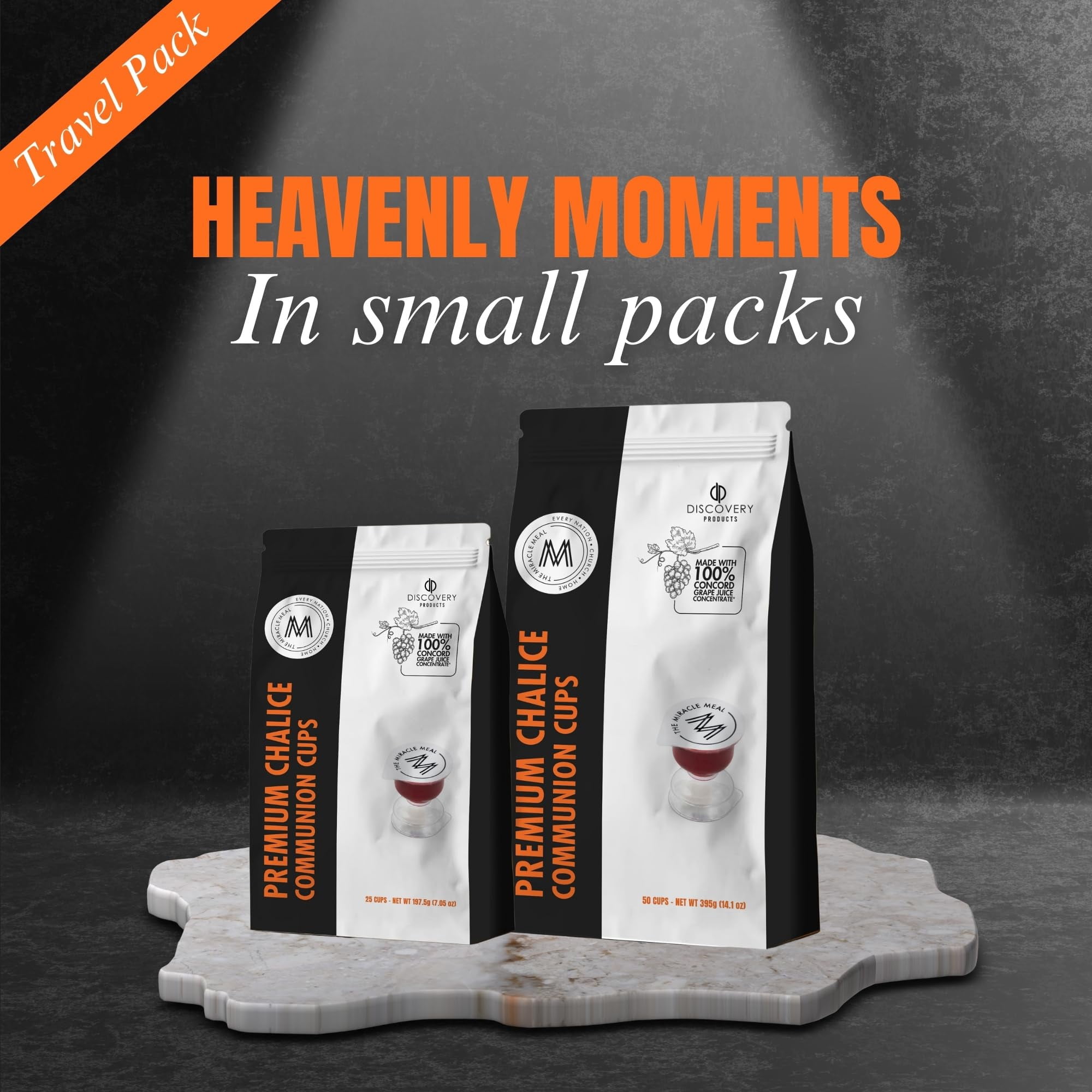 Discovery Products Travel Pack - Pre-Filled Premium Chalice Cup - Bag of 50 with Wafer and 100% Concord Grape Juice